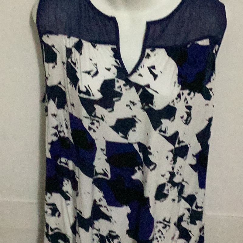 Women's Blue And Black And White Sleeveless Top Simply Vera Size Xl